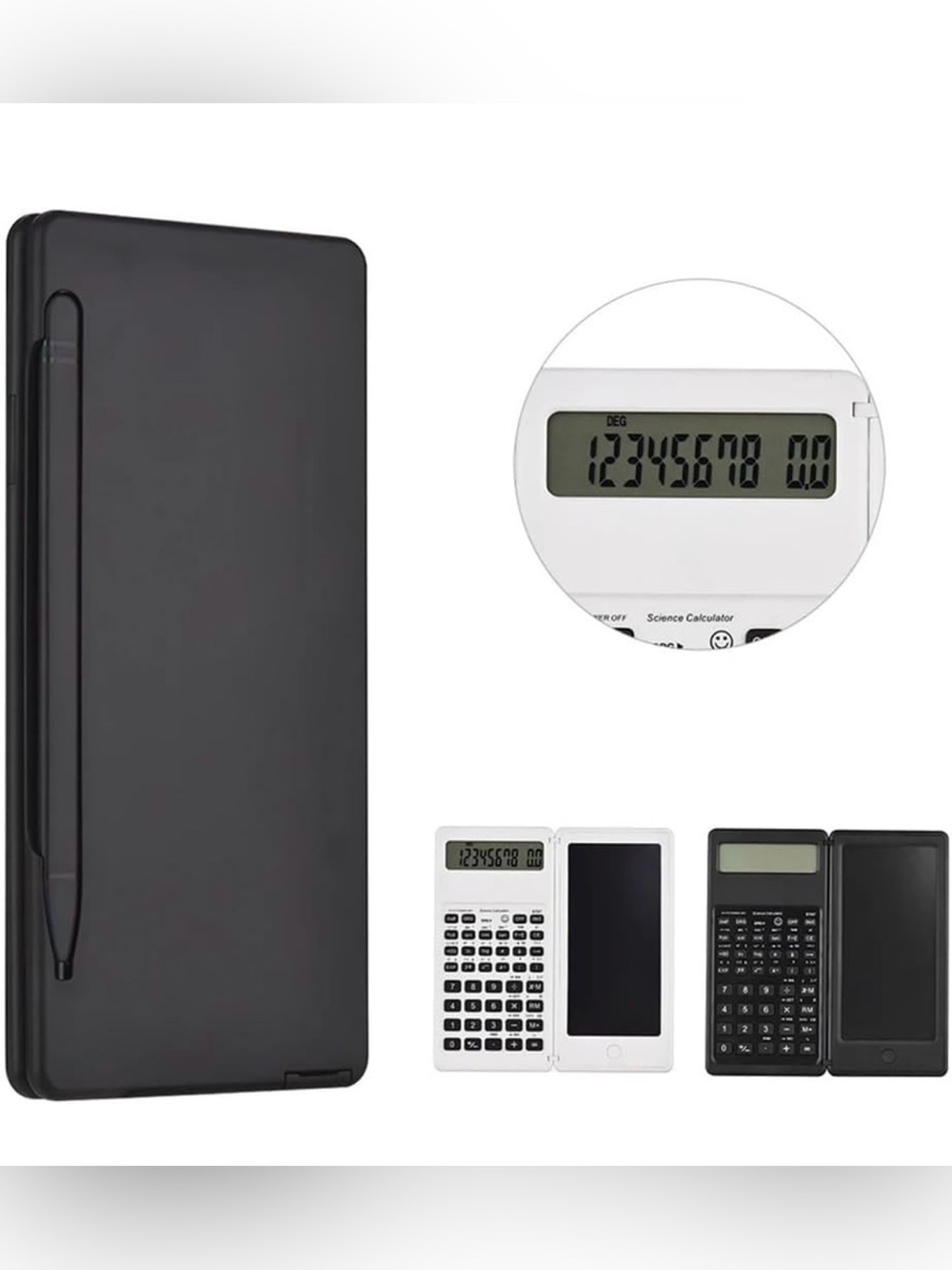 Compact Folding Scientific Calculator with LCD Writing Tablet